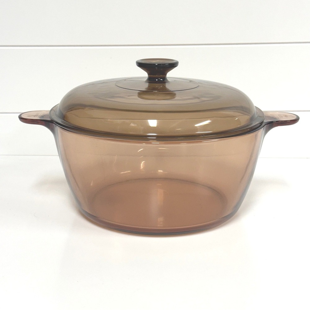 Vintage Visions Corning Amber Glass 4.5L Dutch Oven Stock Pot Casserole Dish